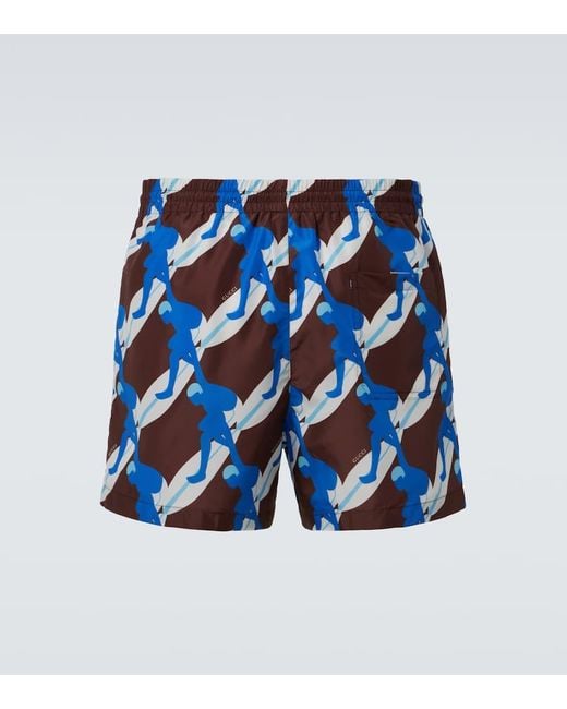 Gucci Blue Printed Poplin Swim Trunks for men