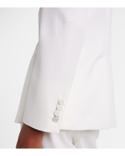 Max Mara White Satin-Trimmed Virgin Wool Gabardine Blazer