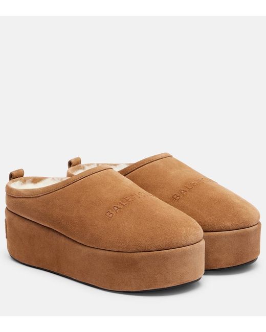 Balenciaga Brown Alaska Suede Platform Mules