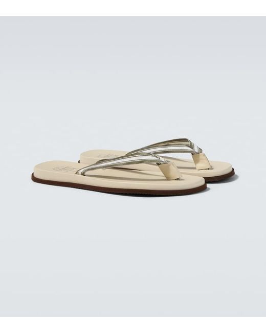 Brunello Cucinelli White Leather-Trimmed Thong Sandals for men