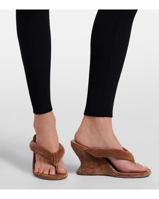 Balenciaga Brown Gaeta Velvet Wedge Thong Sandals