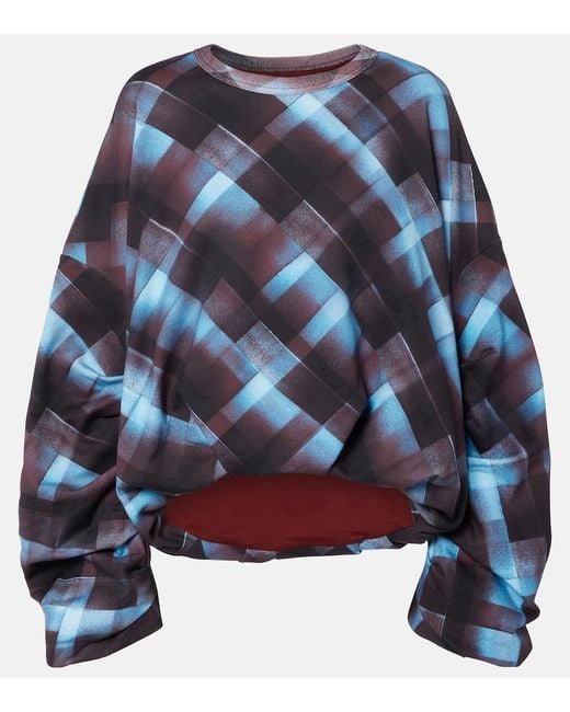 Dries Van Noten Blue Checked Cotton Sweatshirt