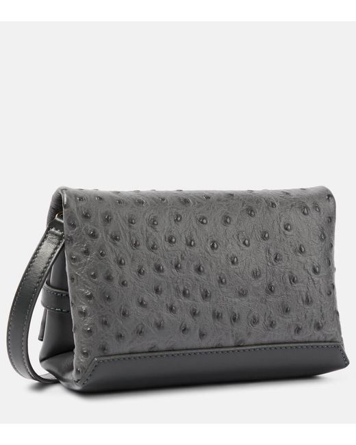 Victoria Beckham Gray Chain Mini Ostrich-effect Leather Shoulder Bag
