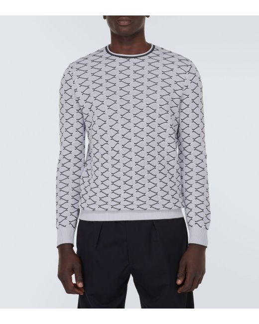 Giorgio Armani White Jacquard Cotton And Cashmere Sweater for men