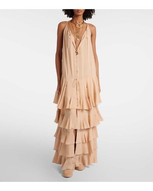 Chloé Natural Maxikleid Aus Seiden-Georgette
