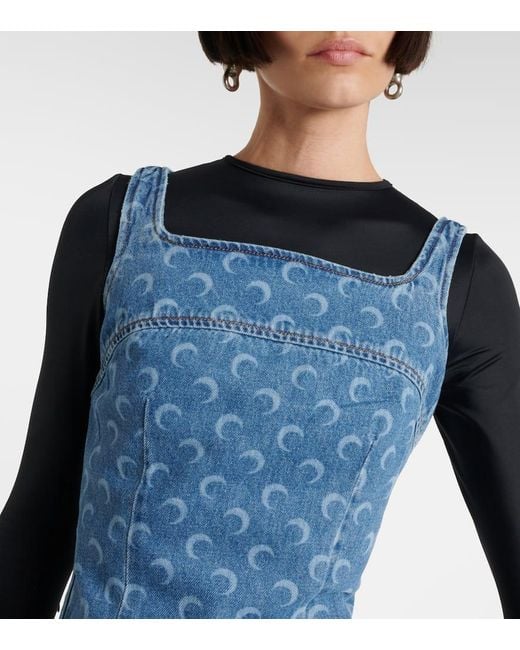 MARINE SERRE Blue All Over Moon Denim Minidress