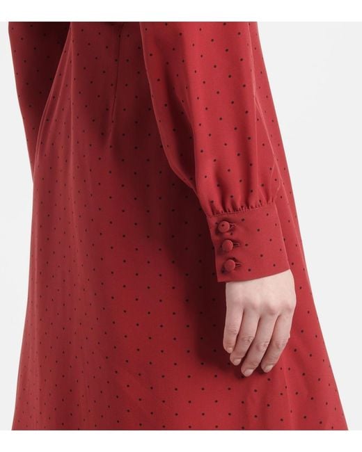 Alessandra Rich Red Polka-Dot Silk Midi Dress