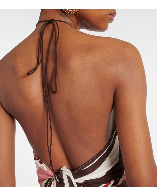 Sir Red Thistle Striped Open-Back Silk Satin Top