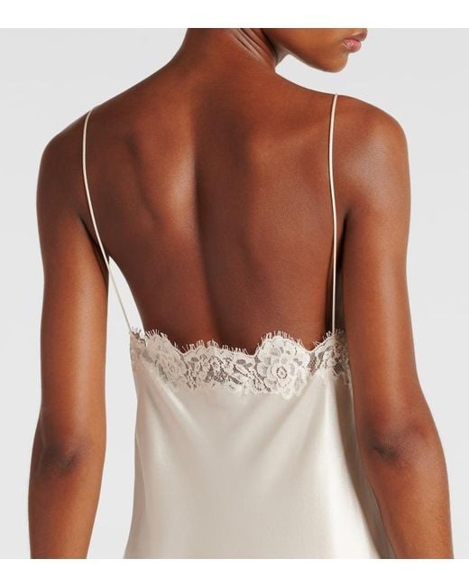 Saint Laurent Lace-Trimmed Silk Satin Gown in White | Lyst