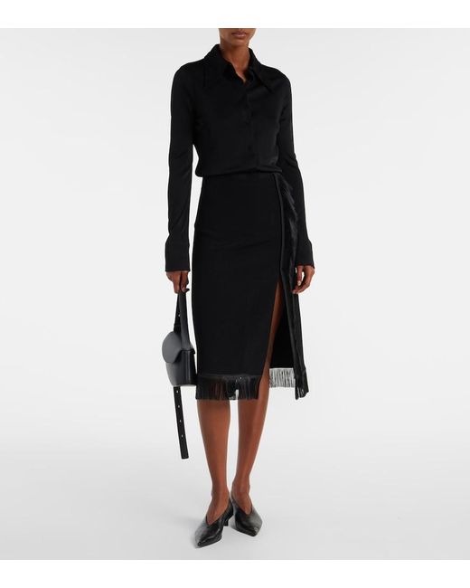 Jil Sander Black Fringed Midi Skirt