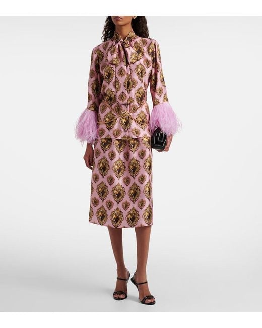 Dolce & Gabbana Pink Printed Silk Midi Skirt