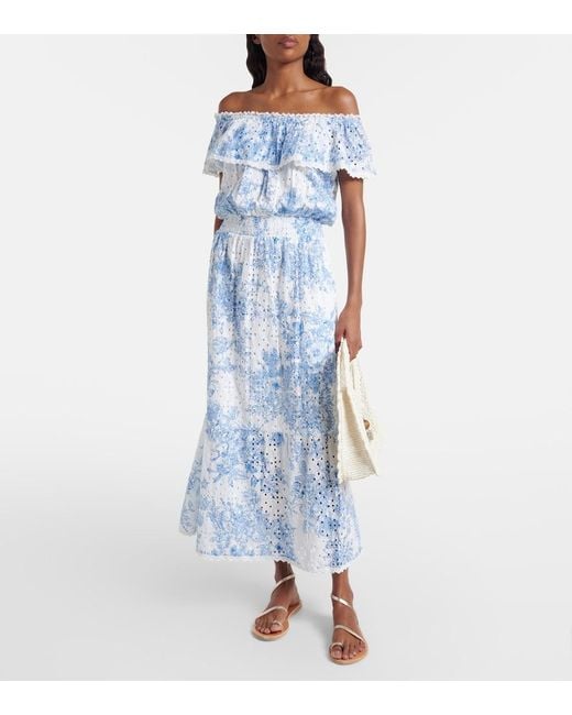 Melissa Odabash Blue Larna Printed Cotton Midi Dress