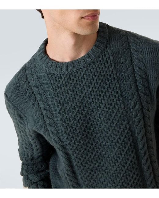 Kiton Green Cable-Knit Cashmere Sweater for men