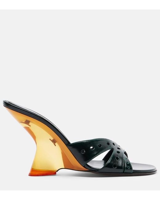 Dries Van Noten Green Patent Leather Wedge Mules
