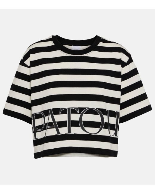 Patou Black Striped Cropped Cotton Jersey T-shirt