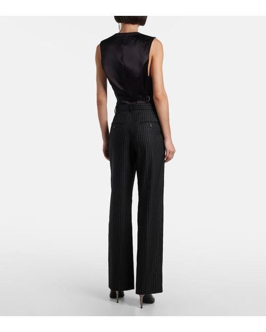 Isabel Marant Black Noanda Pinstriped Wool-Blend Straight Pants