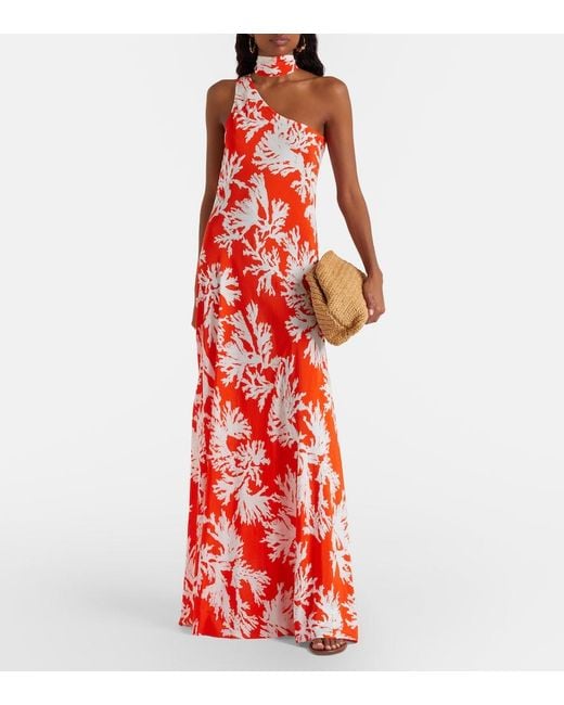 Alexandra Miro Red Odetta Scarf-Detail One-Shoulder Gown