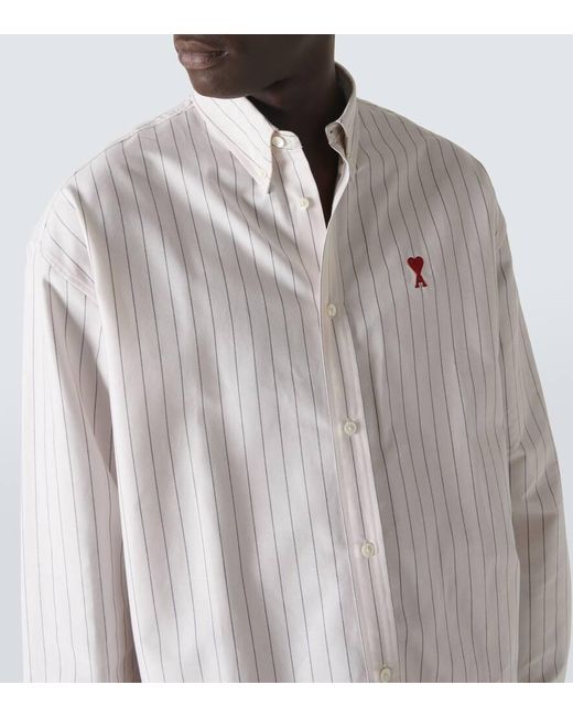 Camicia Oxford in cotone a righe di AMI in White da Uomo