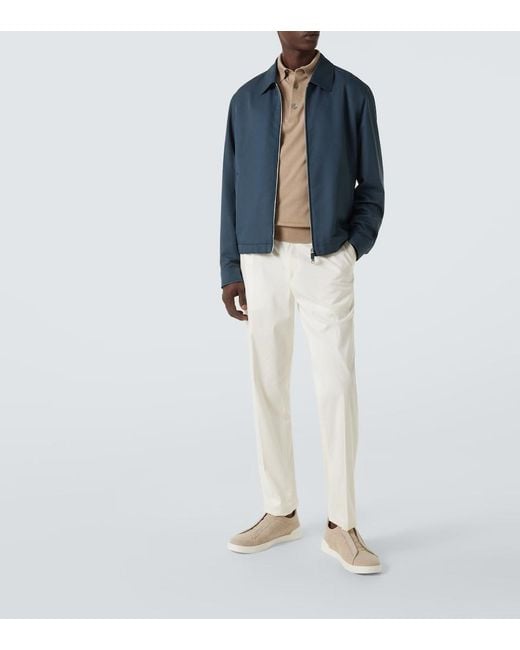 Zegna Blue Leather-Trimmed Blouson for men