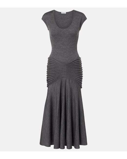 Alaïa Gray Maxikleid Aus Wolle Mit Falten