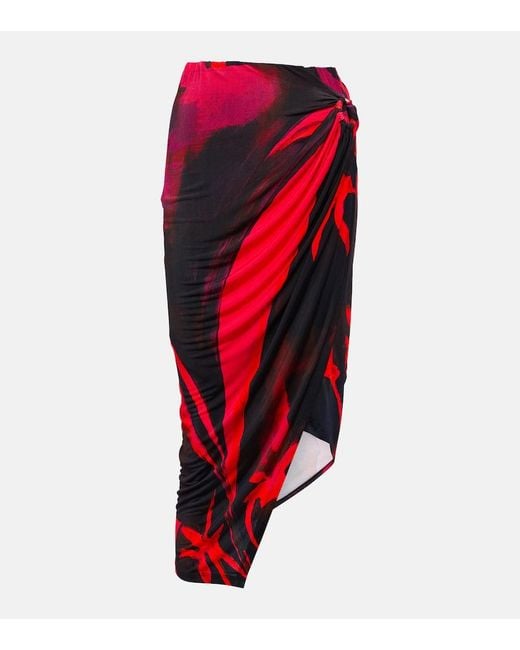 Louisa Ballou Red Coastline Printed Midi Skirt