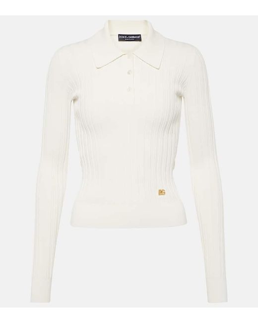 Polo acanalado con logo Dolce & Gabbana de color White