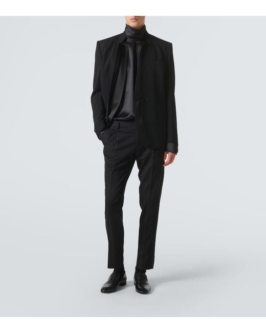 Dolce & Gabbana Black Wool-Blend Gabardine Tuxedo Pants for men