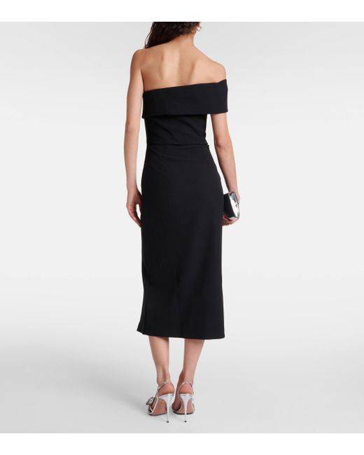 Safiyaa Black Asymmetric Crepe Midi Dress