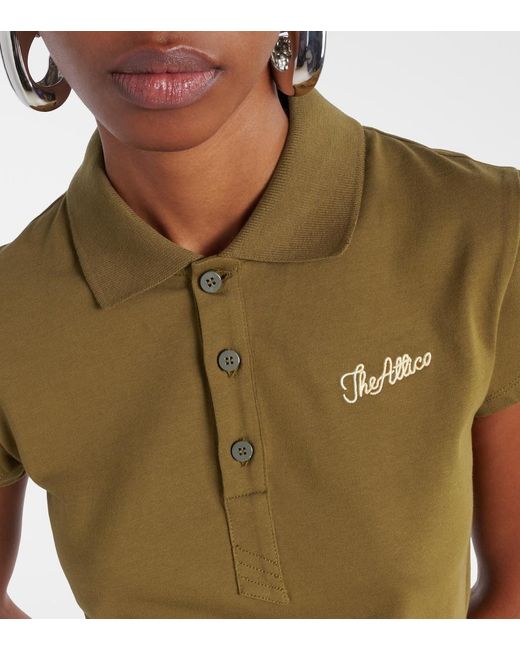 The Attico Green Logo Cropped Cotton Jersey Polo Shirt