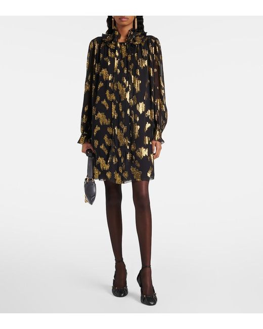 Chloé Black Ruffled Silk-Blend Minidress