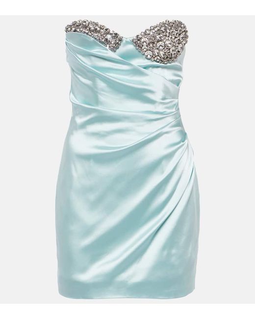 Vestido Corto De Saten Con Cristales Area de color Blue