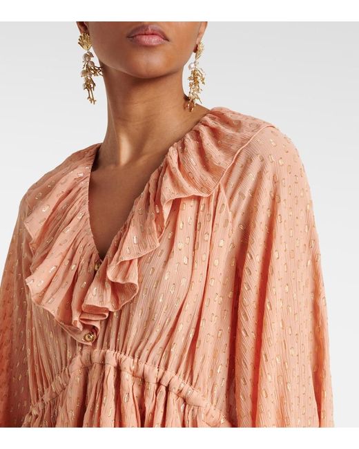 Zimmermann Orange Rhiannon Ruffled Blouse