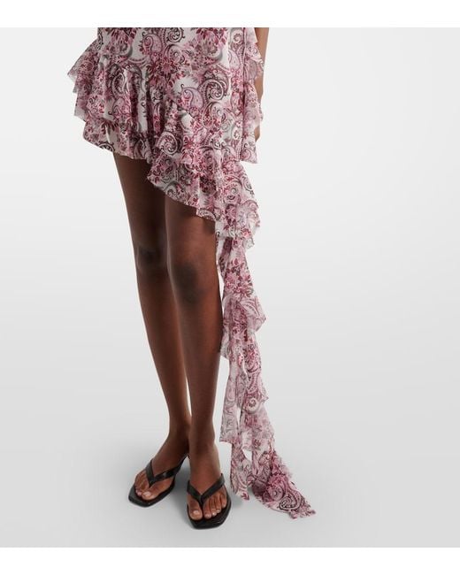 Bananhot Pink Zoe Floral Ruffled Asymmetric Minidress