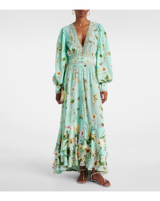 Camilla Green Crystal-Embellished Printed Silk Crepe De Chine Maxi Dress