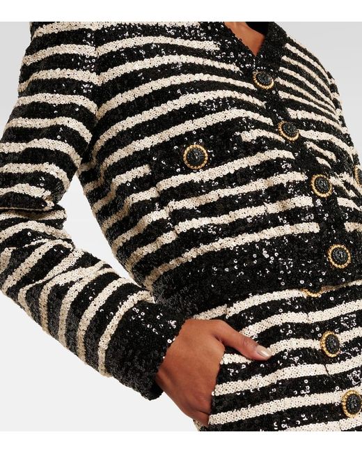 Chaqueta Con Lentejuelas A Rayas Balmain de color Black