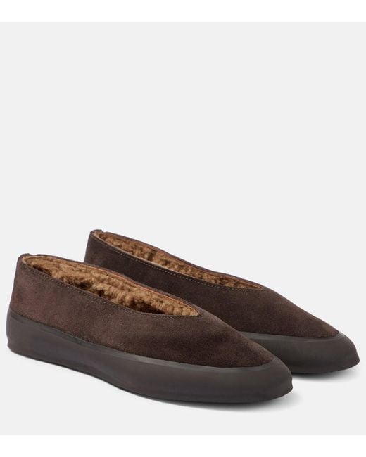 Le Monde Beryl Brown Apres Ski Shearling-Lined Suede Ballet Flats