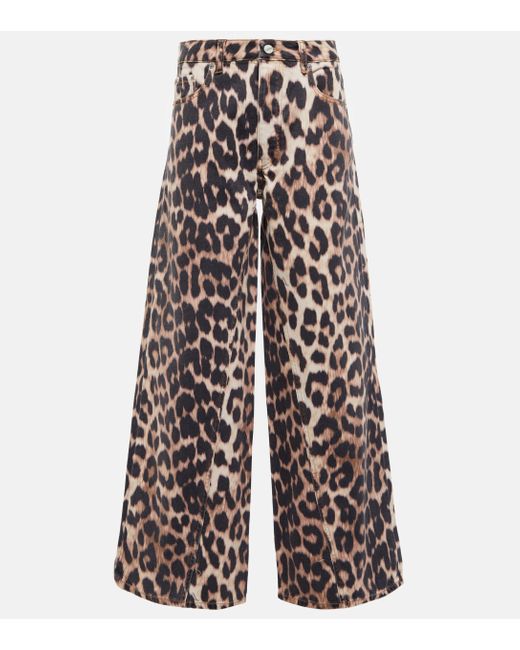 Ganni White Leopard-print Wide-leg Jeans