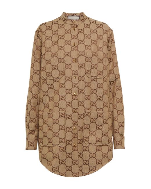 Gucci GG Cotton-blend Canvas Shirt in Brown - Lyst