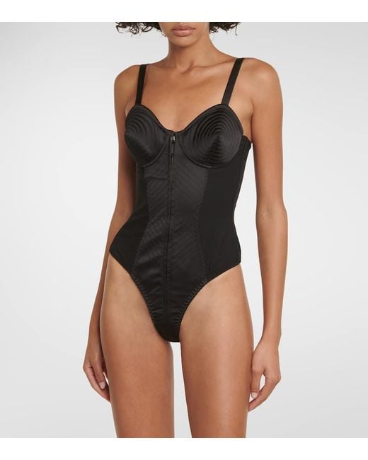 Jean Paul Gaultier Black Satin-Trimmed Bodysuit