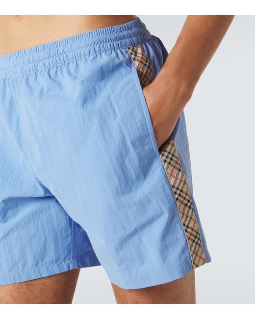 Burberry Blue Check Swim Trunks for men