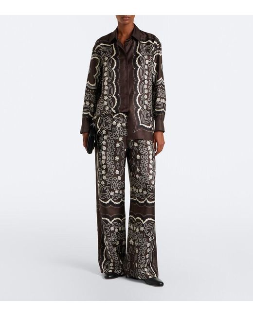 Nili Lotan Black Morgan Printed Silk Twill Wide-Leg Pants