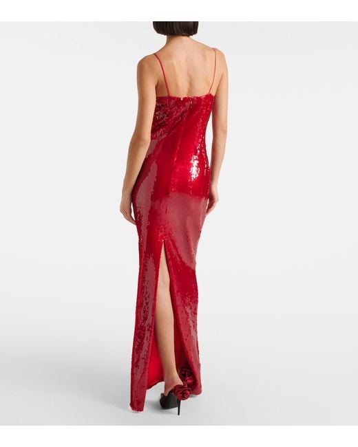 Magda Butrym Red Floral-Applique Sequined Gown