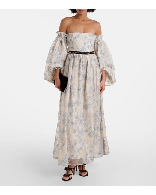 Agua Bendita Blue Alheli Balloon-Sleeve Floral Maxi Dress