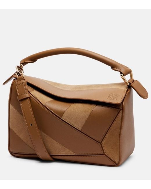 Loewe Brown Puzzle Small Leather And Suede Tote Bag