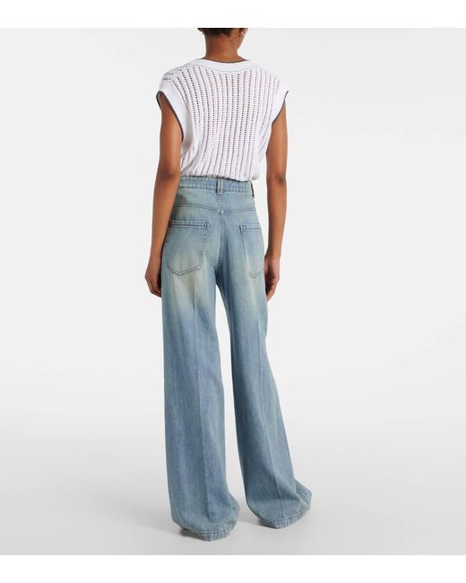Jeans A Gamba Larga Low Slung di Brunello Cucinelli in Blue