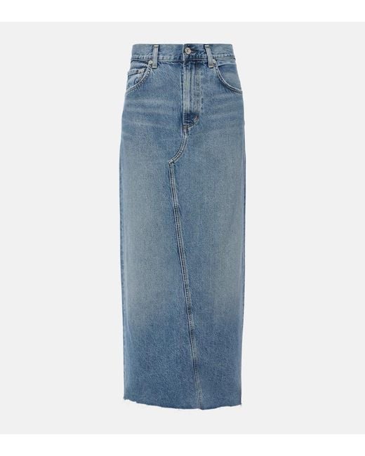 Citizens of Humanity Blue Circolo Reworked Denim Maxi Skirt