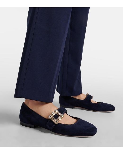 Roger Vivier Blue Tres Vivier Suede Mary Jane Flats