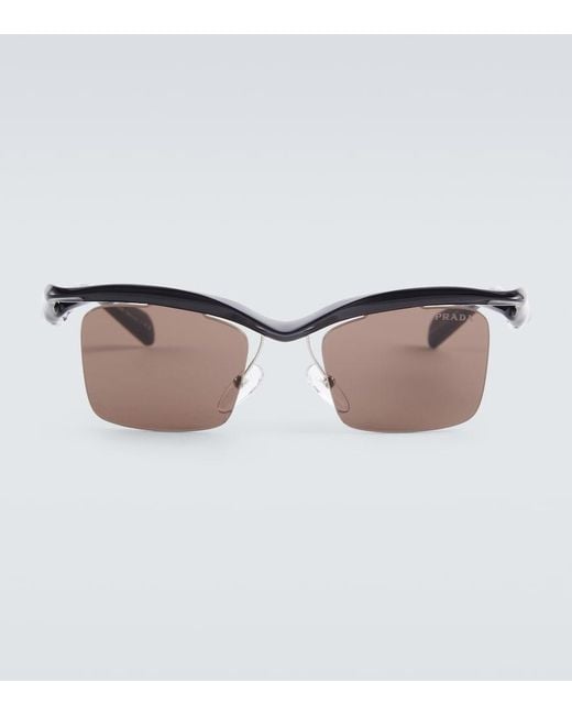Prada Brown Runway Rectangular Sunglasses for men