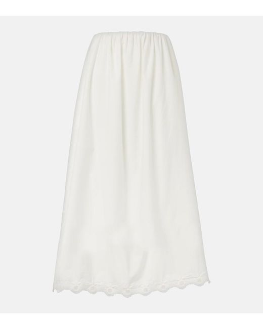 Posse White Antoinette Embroidered Cotton Maxi Skirt