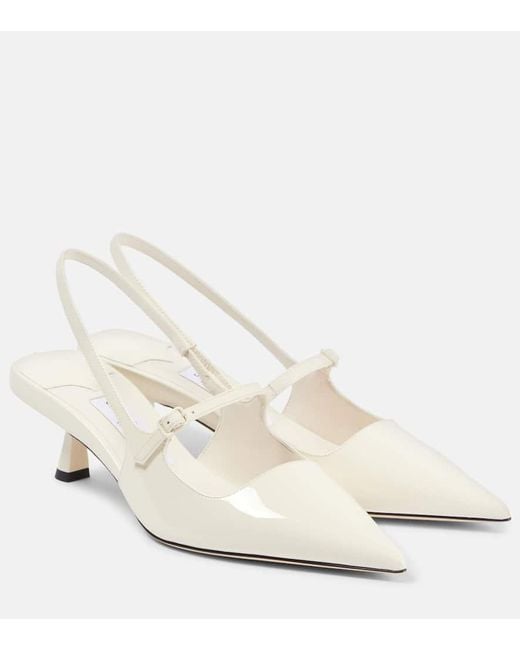 Jimmy Choo White Didi 45 Patent Leather Slingback Pumps